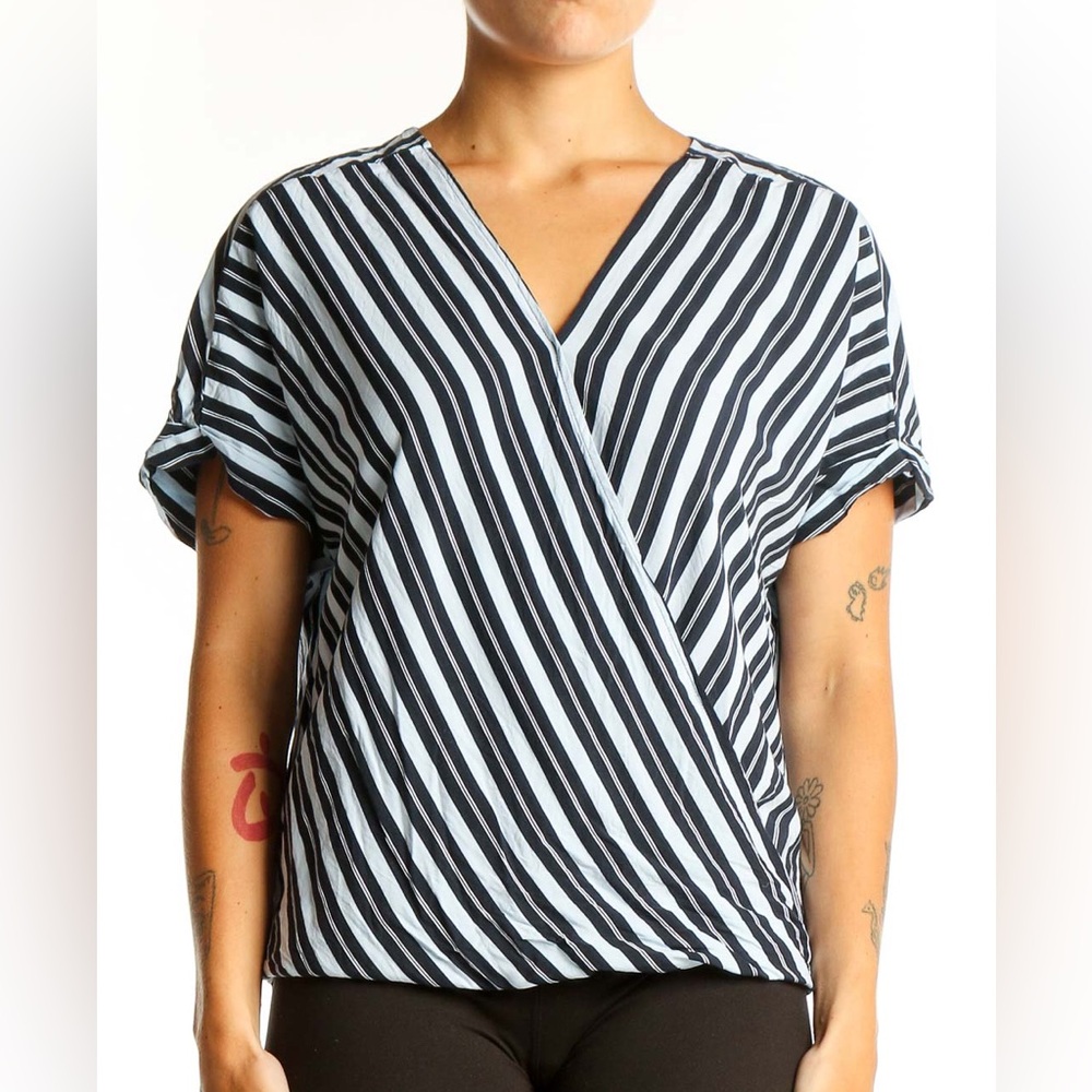 Ellen Tracy V-Neck Striped Blouse